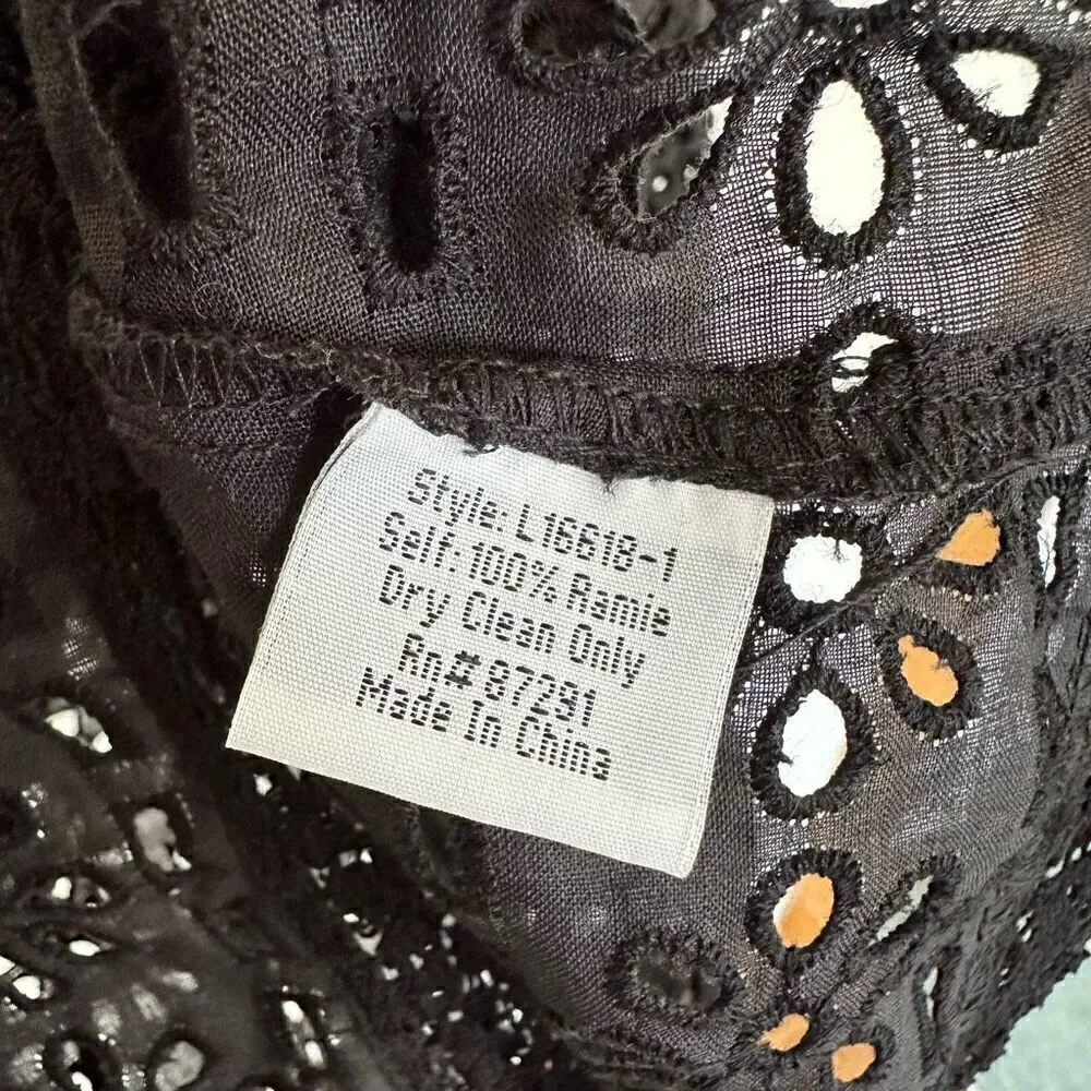 Johnny Was Women’s Hailey Smocked Off the Shoulder Neckline Ramie Blouse Eyelet - Picture 8 of 9